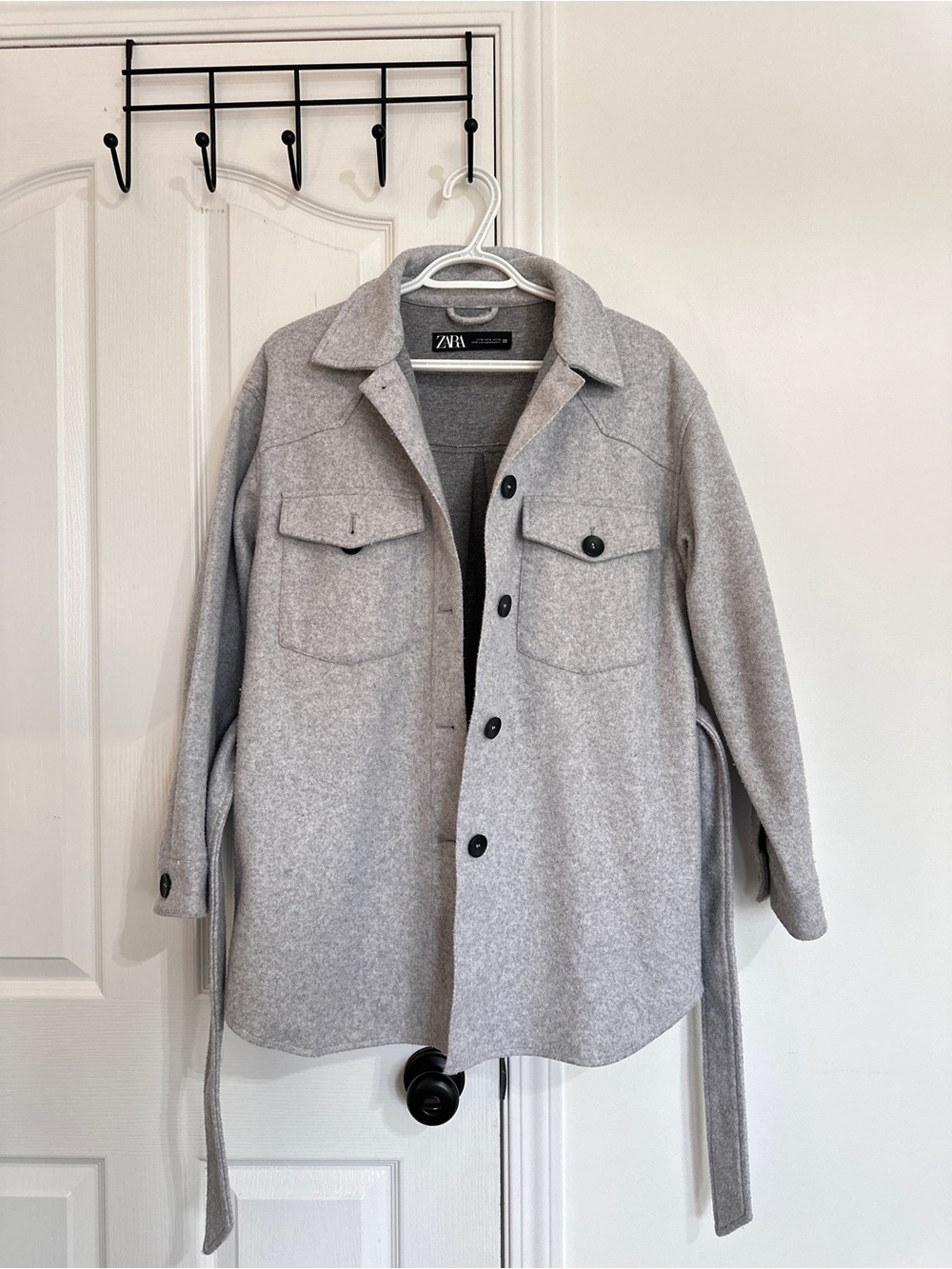 Zara Gray Wool-Blend Utility Shacket with Belt